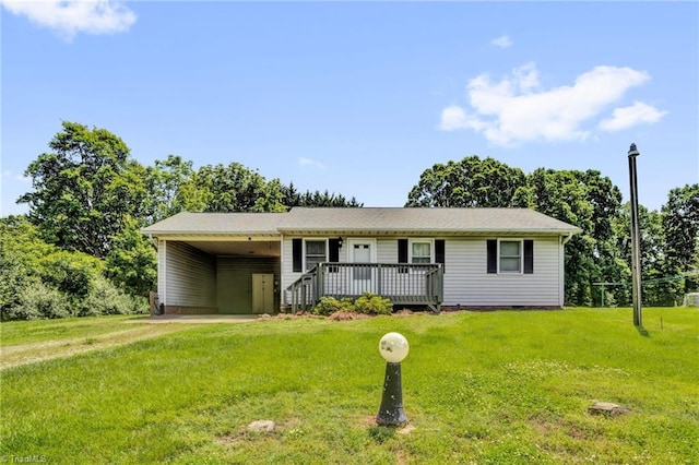 5527 NC Highway 8, Germanton, NC 27019 - ranch-style house with a front yard, a carport, and a wooden deck