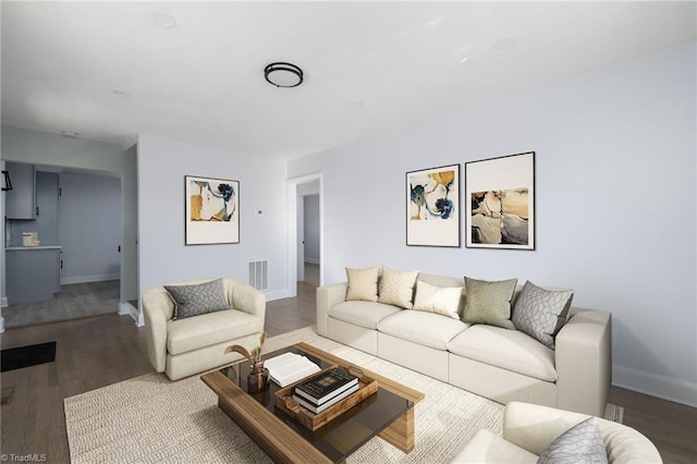 living room with hardwood / wood-style floors