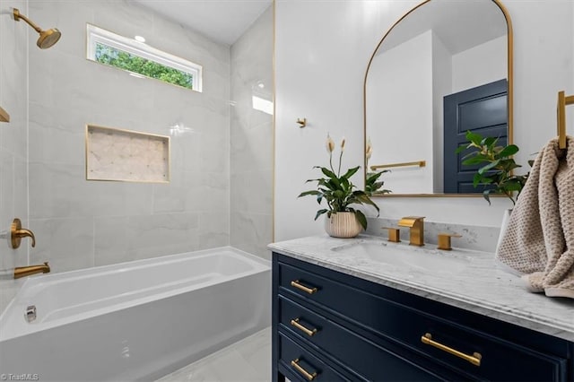 7126 Whitetail Dr, Julian, NC 27283 - full bathroom with bathtub / shower combination, marble finish floor, and vanity