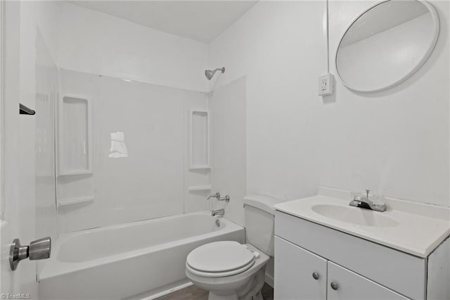 full bathroom featuring vanity, toilet, and washtub / shower combination