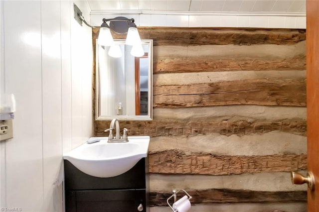 140 Blue Heron Ln, Wilkesboro, NC 28697 - bathroom featuring vanity and wooden walls