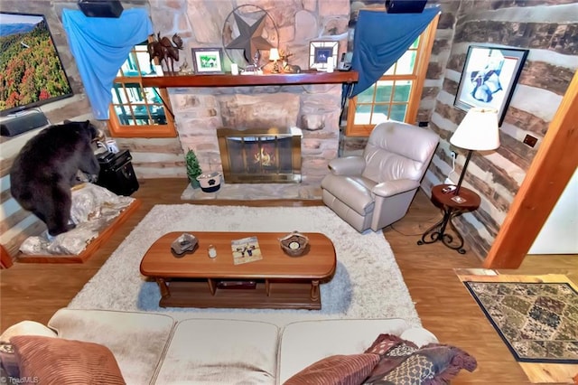 140 Blue Heron Ln, Wilkesboro, NC 28697 - living room featuring a fireplace and wood finished floors