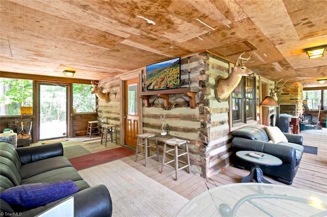 140 Blue Heron Ln, Wilkesboro, NC 28697 - living room featuring wood ceiling and wood finished floors