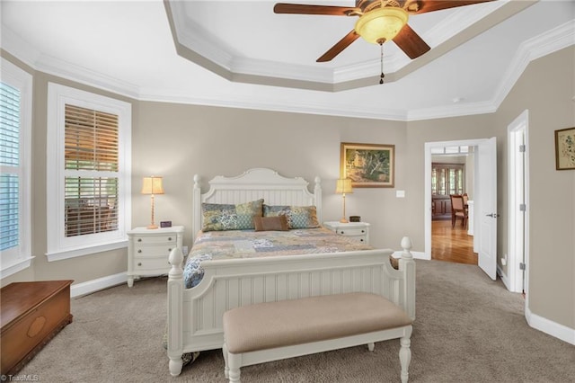 6122 Olde Fields Way, Pfafftown, NC 27040 - bedroom with carpet, ornamental molding, a tray ceiling, and baseboards