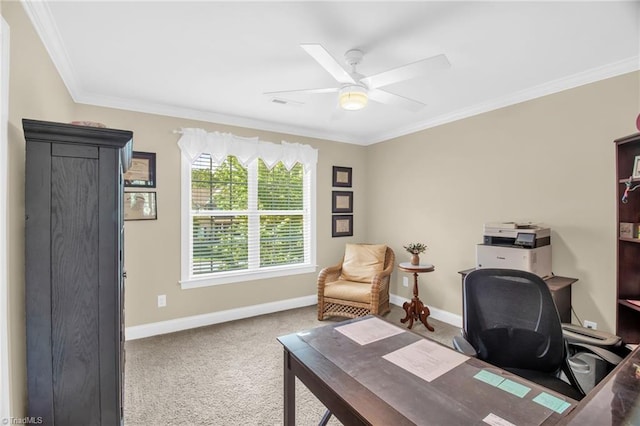 6122 Olde Fields Way, Pfafftown, NC 27040 - carpeted office with ornamental molding, baseboards, and ceiling fan