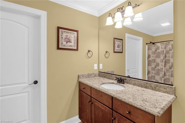6122 Olde Fields Way, Pfafftown, NC 27040 - full bathroom with vanity, ornamental molding, baseboards, and a chandelier