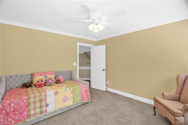 6122 Olde Fields Way, Pfafftown, NC 27040 - bedroom featuring carpet, ornamental molding, ceiling fan, and baseboards