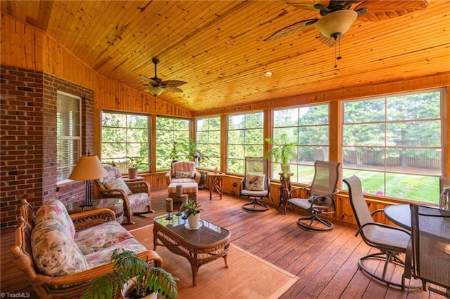 6122 Olde Fields Way, Pfafftown, NC 27040 - sunroom featuring vaulted ceiling, healthy amount of natural light, a wooden deck, hardwood / wood-style flooring, and wooden ceiling