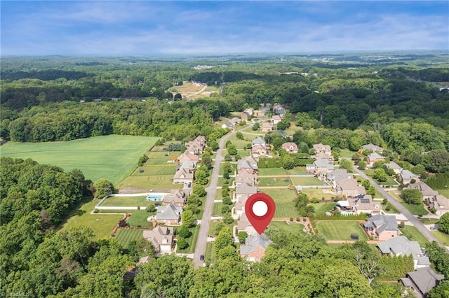 6122 Olde Fields Way, Pfafftown, NC 27040 - aerial overview of property's location featuring a heavily wooded area and nearby suburban area