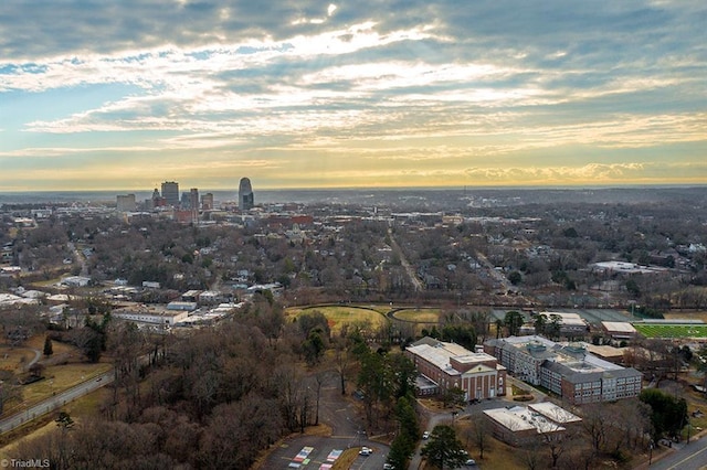 view of aerial view at dusk