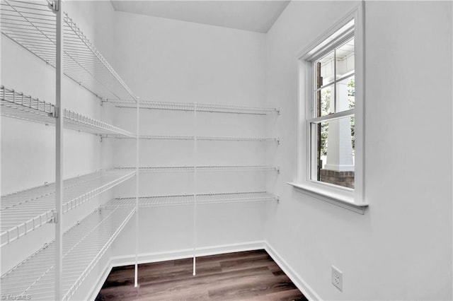 walk in closet featuring dark wood-type flooring