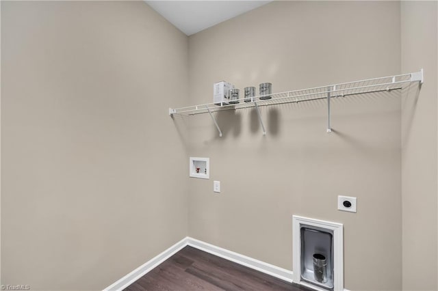 clothes washing area with washer hookup, hookup for an electric dryer, baseboards, and dark wood-type flooring
