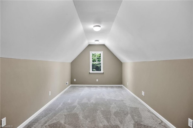 additional living space with lofted ceiling, carpet floors, and baseboards