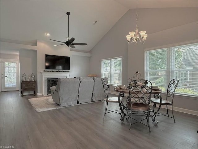 12 Cedar Knoll Ct Unit 12, Greensboro, NC 27407 - dining room featuring ceiling fan, wood finished floors, high vaulted ceiling, a chandelier, and recessed lighting