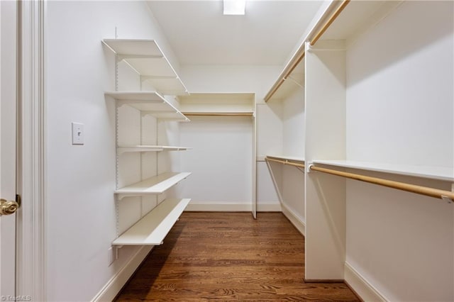walk in closet with wood finished floors