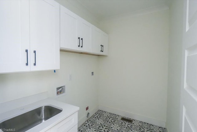 3799 Peony Way, Clemmons, NC 27012 - laundry area featuring a sink, cabinet space, washer hookup, and baseboards