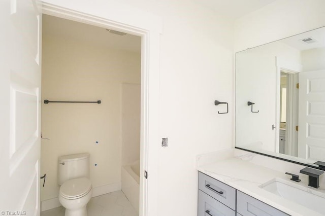 3799 Peony Way, Clemmons, NC 27012 - full bath with vanity, toilet, marble finish floor, visible vents, and baseboards