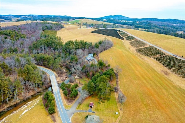 birds eye view of property with a rural view and a mountain view