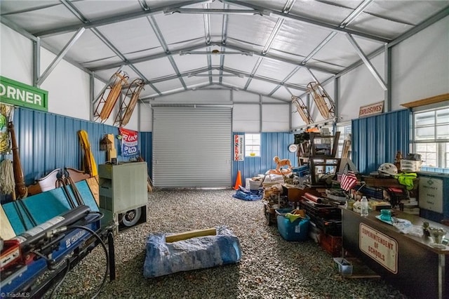 garage with metal wall