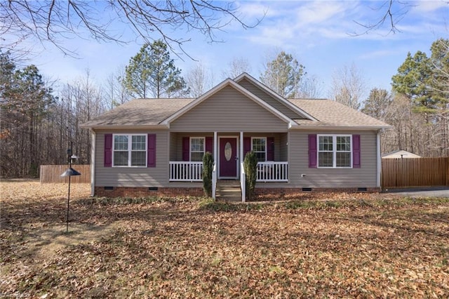 ranch-style home with covered porch