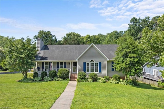 4012 Clarendon Ave, Winston-Salem, NC 27106 - ranch-style house featuring covered porch, a front yard, and a chimney