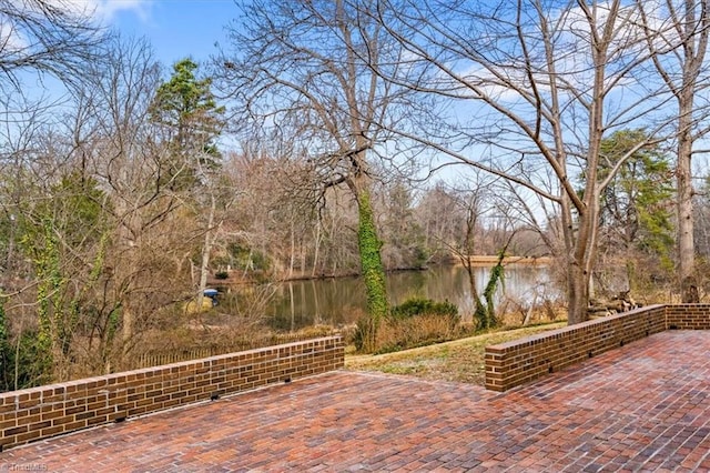 view of patio / terrace with a water view