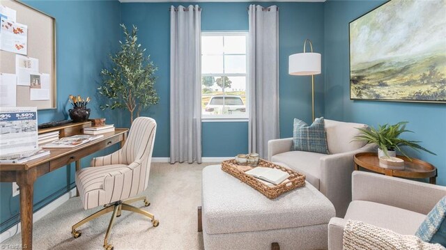 carpeted office space with baseboards