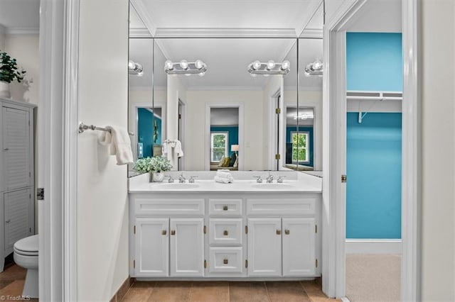 1608 Fox Hollow Rd, Greensboro, NC 27410 - full bath featuring double vanity and ornamental molding