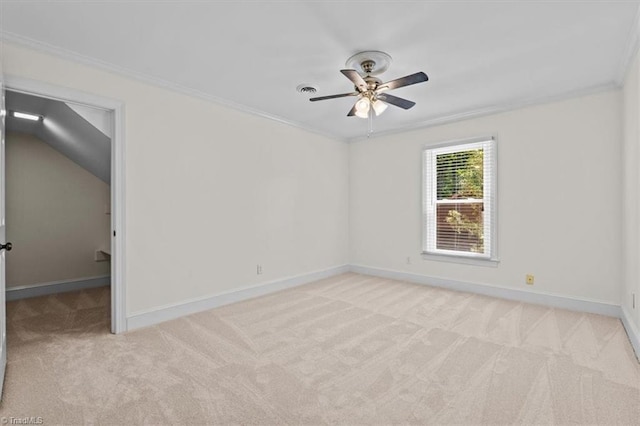 1608 Fox Hollow Rd, Greensboro, NC 27410 - spare room with light carpet, a ceiling fan, and ornamental molding
