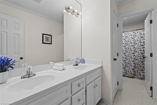 1608 Fox Hollow Rd, Greensboro, NC 27410 - bathroom with double vanity and ornamental molding