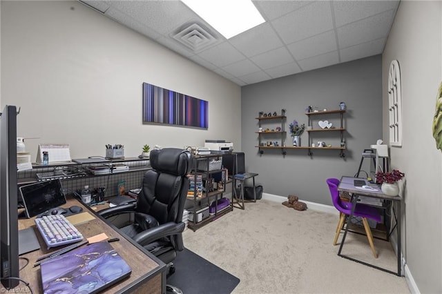 6089 Pleasant Field Dr, Greensboro, NC 27455 - home office featuring a drop ceiling, carpet, and baseboards