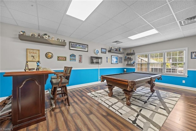 6089 Pleasant Field Dr, Greensboro, NC 27455 - rec room with a paneled ceiling, wood finished floors, baseboards, and billiards