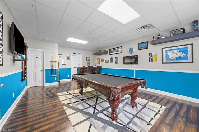 6089 Pleasant Field Dr, Greensboro, NC 27455 - recreation room with wood finished floors, a paneled ceiling, pool table, and baseboards