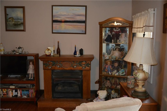 living room with a fireplace