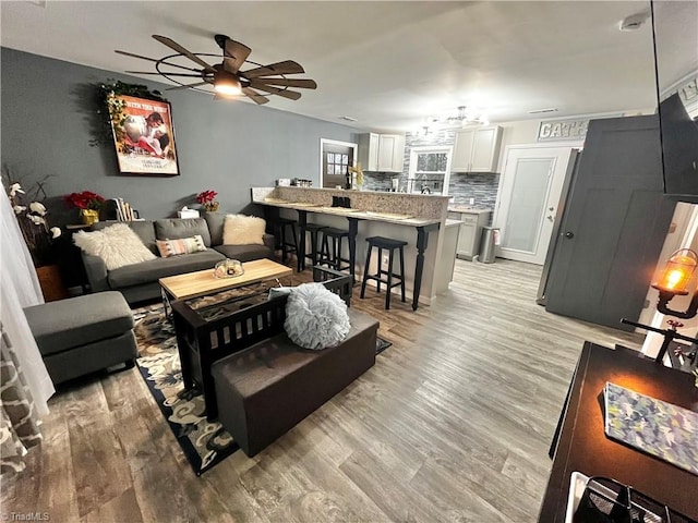 living room featuring light wood-type flooring