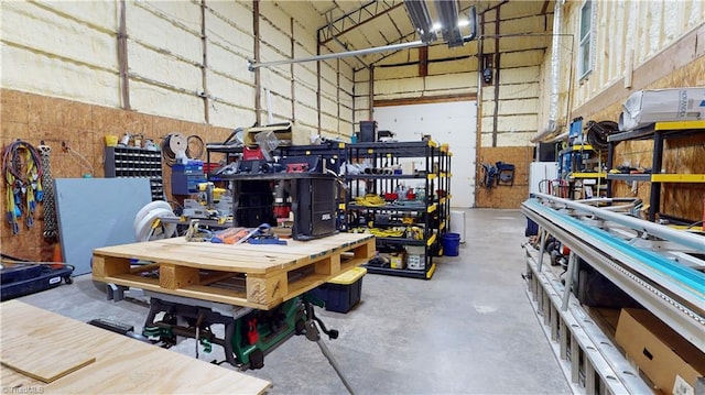 garage featuring a workshop area