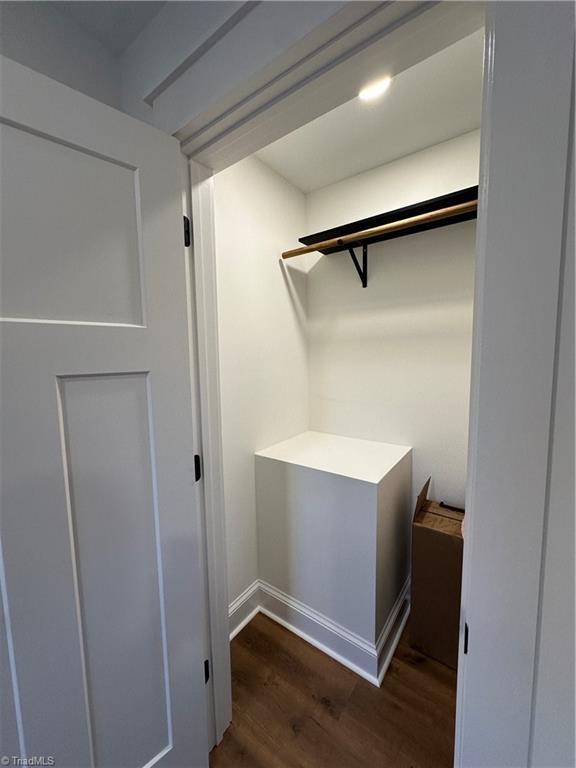 walk in closet with wood finished floors