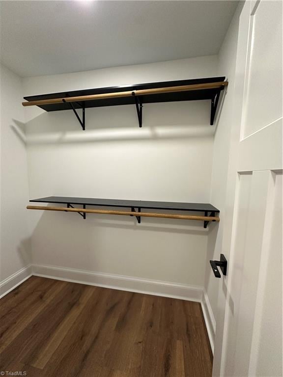 walk in closet featuring dark wood finished floors