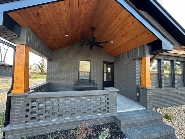 view of patio featuring covered porch and a ceiling fan