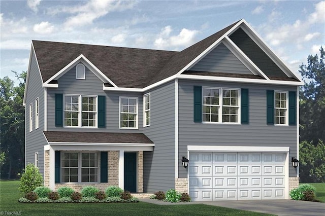 view of front facade featuring a garage and a front lawn