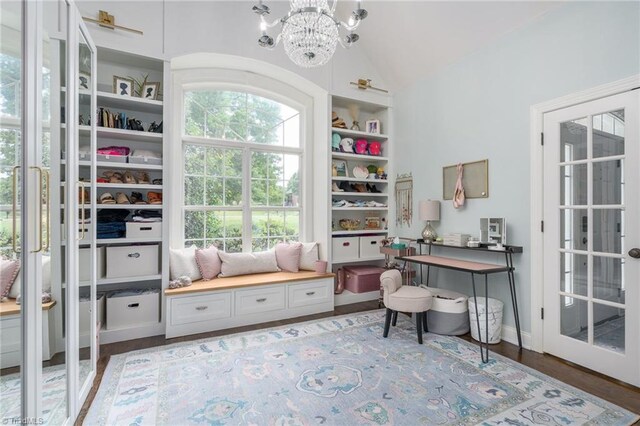 612 Wigeon Dr, Greensboro, NC 27455 - home office with a chandelier, lofted ceiling, and wood finished floors