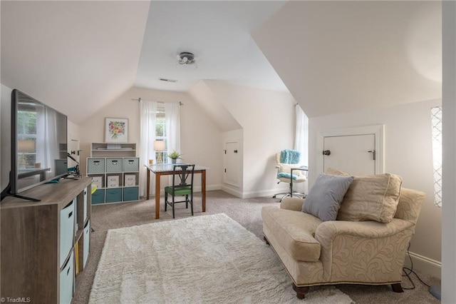 612 Wigeon Dr, Greensboro, NC 27455 - sitting room featuring vaulted ceiling, baseboards, and carpet floors