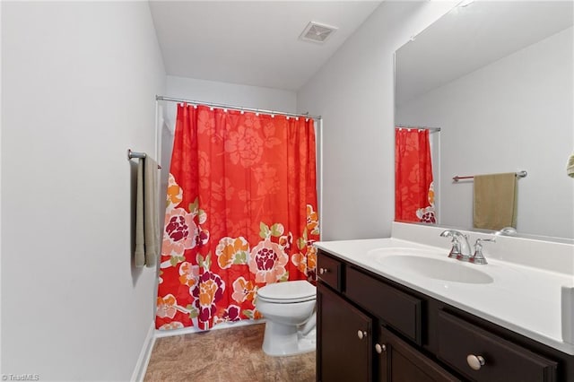 4 Harvest Oak Ct, Greensboro, NC 27406 - bathroom featuring toilet, vanity, a shower with shower curtain, and baseboards