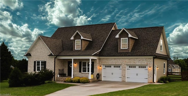 127 Elberon Ct, Mocksville, NC 27028 - cape cod house featuring driveway, a front yard, a garage, and brick siding
