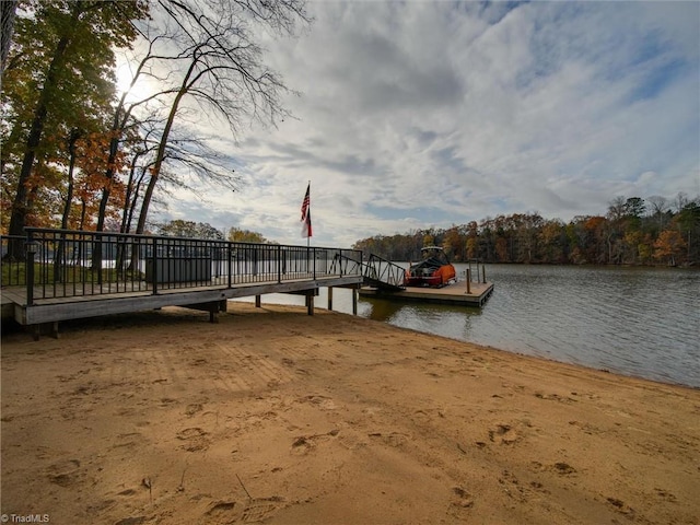 view of dock with a water view