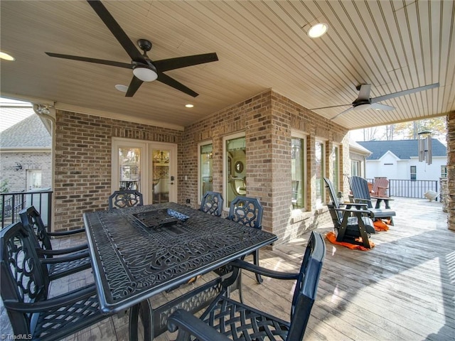 wooden deck with ceiling fan