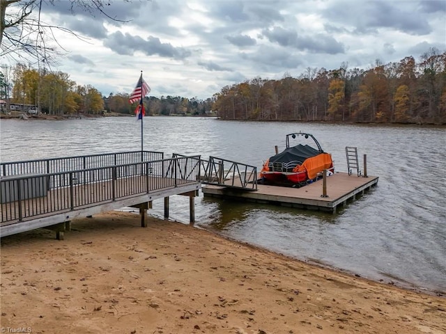 view of dock with a water view