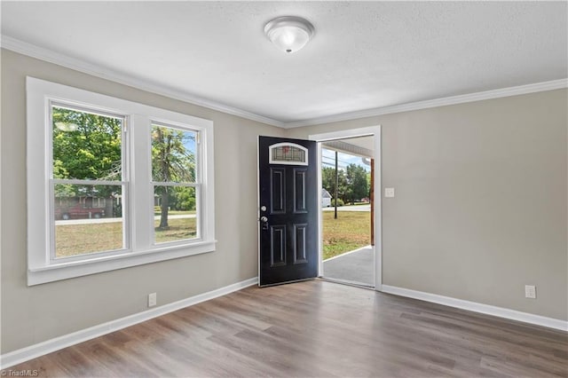 foyer entrance featuring hardwood / wood-style flooring and crown molding