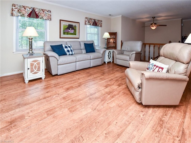 4610 Woodsman Way, Winston-Salem, NC 27103 - living room with wood finished floors, crown molding, and a ceiling fan