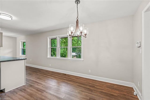 212 Lakeview Dr E, Thomasville, NC 27360 - unfurnished dining area with a chandelier and dark wood-type flooring
